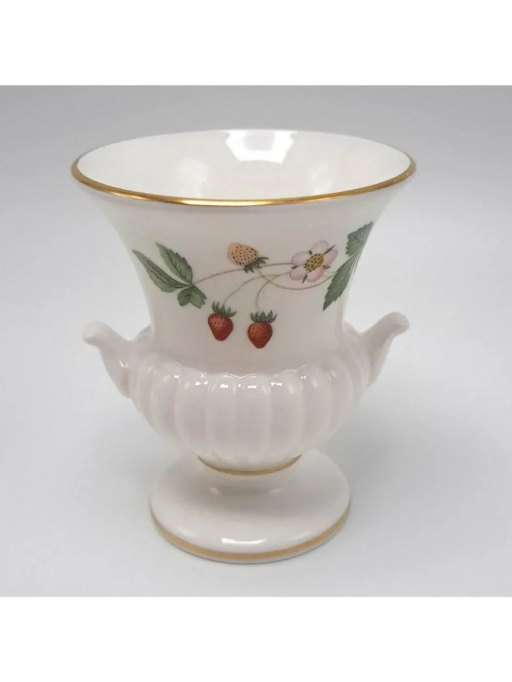 Wedgwood Bone China Vase Strawberry Motif Gold Trim Collectible